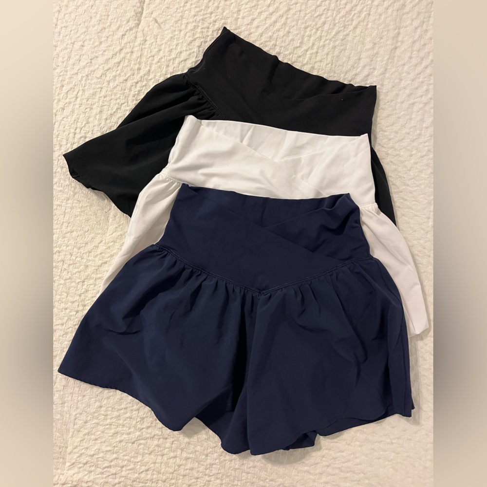 aerie Offline Real Me Crossover Flowy Shorts - Set of 3 (Black, White, Navy)